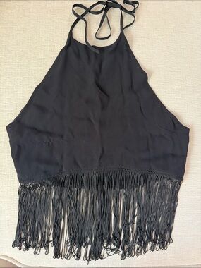 Chan Luu Fringed Halter Top Black Size Small